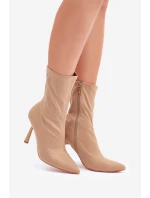 Materiałowe Botki Na Szpilce Ciemnobeżowe Amune