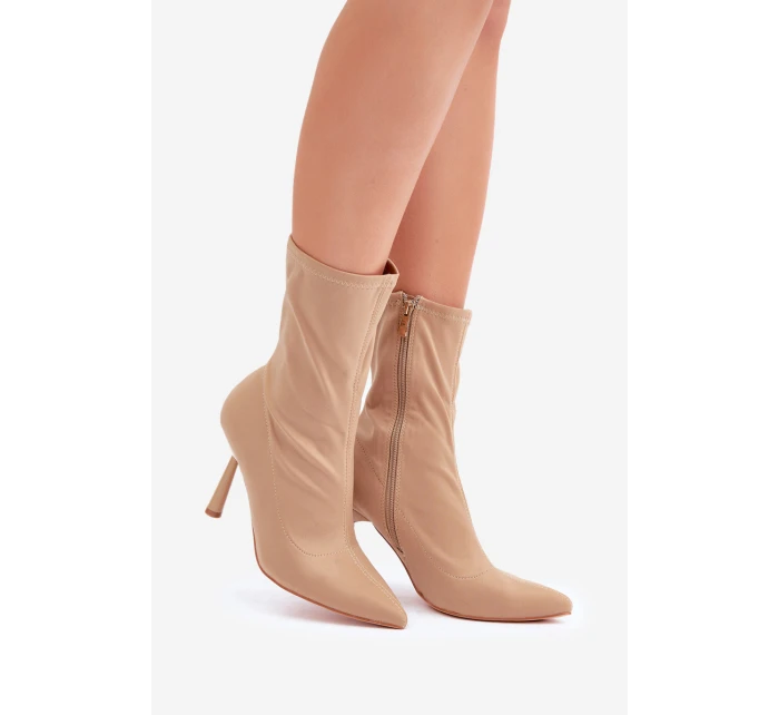 Materiałowe Botki Na Szpilce Ciemnobeżowe Amune