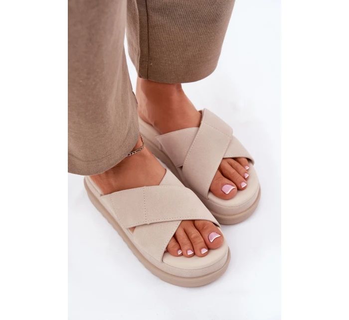 Dámské Pantofle Na Platformě S Se Pásky Béžové model 21696079 - Boto Dámské Pantofle Na Platformě S Se Pásky Béžové model 21696079 - Boto