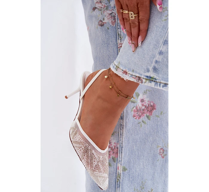 Zdobené sandály s síťkou na jehle bílé Bedira