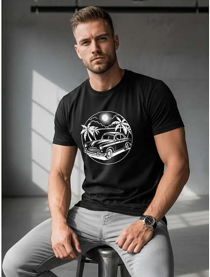 Pánske tričko s okrúhlym výstrihom a potlačou čierne FashionStreet NX042R