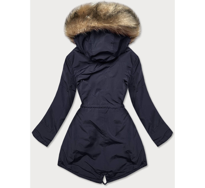 Tmavomodrá dámska zimná bunda parka s kožušinovou podšívkou (CAN-578BIG)