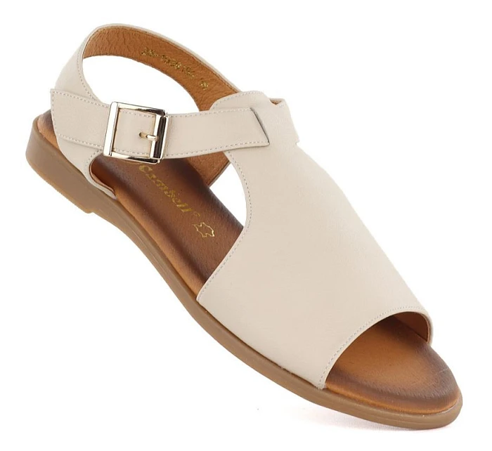 Dámske béžové kožené sandále Cambell 19391