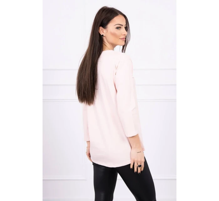 Halenka s potiskem model 18744194 pudrově růžová - K-Fashion Halenka s potiskem model 18744194 pudrově růžová - K-Fashion