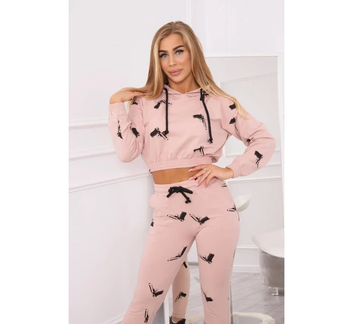 Sada s potlačou pištole tmavo púdrovo ružová