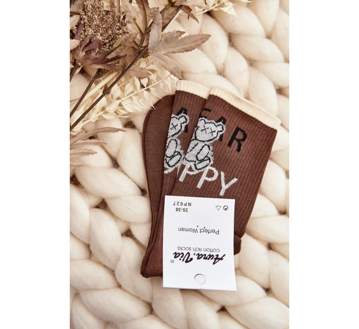 Dámské bavlněné ponožky s nápisem a model 21645051 hnědé - Aura.via
