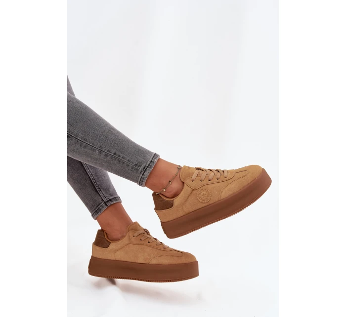 Sneakersy Damskie Na Platformie Big Star SS274762 Camel