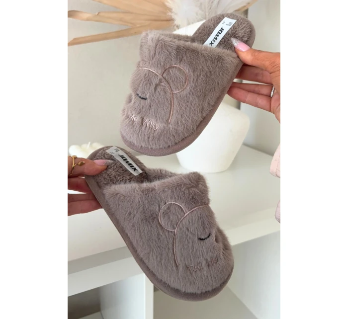 Dětské pantofle s chlupatým tmavě béžovým Norene