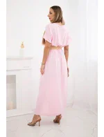 Dlhé šaty s ozdobným pásom cukríky ružová