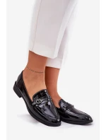 Lakierowane Mokasyny Damskie Z Ozdobną Sprzączką Czarne Mollan