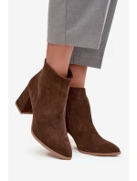 Botki Z Naturalnego Zamszu Obcas Słupek Ocieplane Brązowe Zazoo 3128