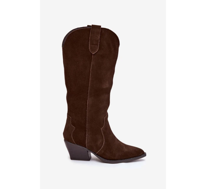 Kožené Semišové Kozačky Dívčí Oteplené Čokoládové Urselle