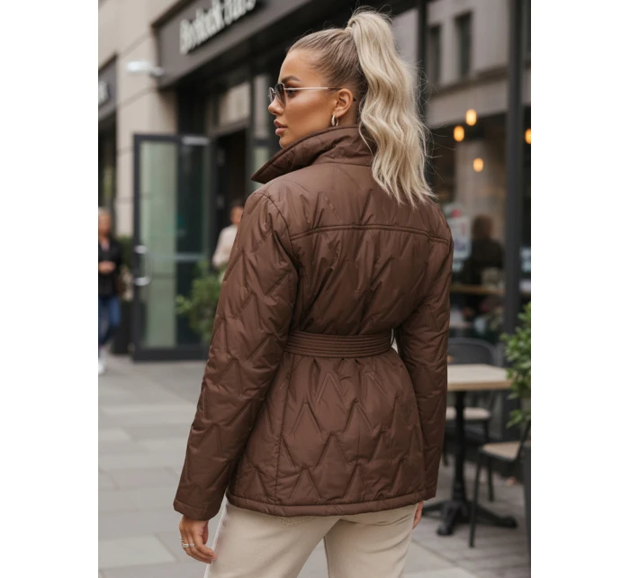 Kurtka damska przejściowa z paskiem brązowa model 22011505 - FashionStreet