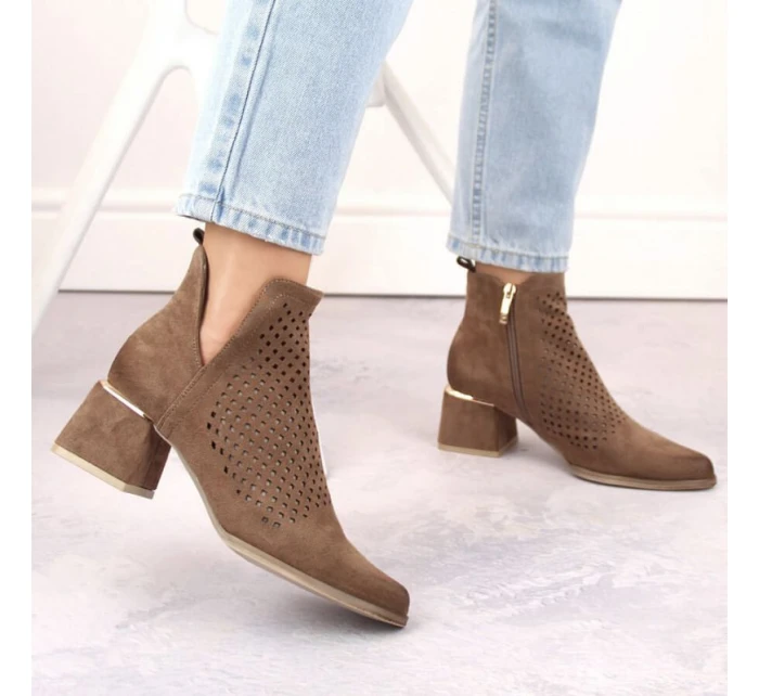 Semišové čižmy na podpätku Potocki W WOL213B hnedé