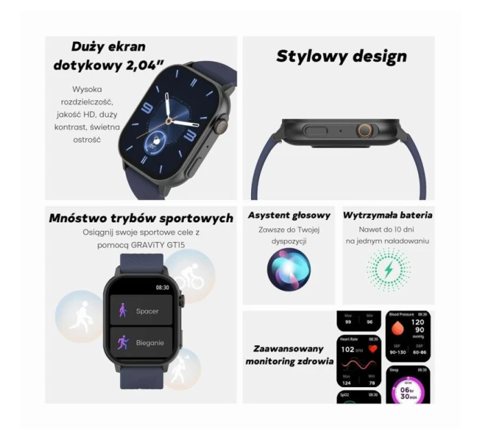 Dámske inteligentné hodinky GRAVITY GT15-12 Navy Blue Silicone Strap + Black Bracelet Dámske inteligentné hodinky GRAVITY GT15-12 Navy Blue Silicone Strap + Black Bracelet
