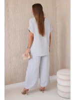 Komplet s náhrdelníkem halenka + kalhoty šedý