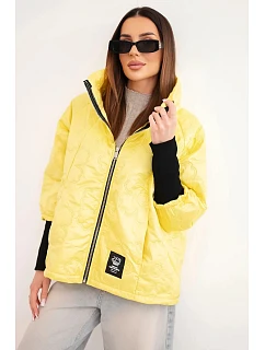 Dámska jarná prešívaná bunda s ozdobným potlačou a zipsom žltá