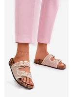 Materiałowe Klapki Damskie Na Korkowej Platformie Z Klamrami Beżowe Osoffe Materiałowe Klapki Damskie Na Korkowej Platformie Z Klamrami Beżowe Osoffe