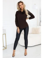 140-29 Blúzka s dlhými rukávmi a viazaním vpredu - čokoládová 140-29 Blúzka s dlhými rukávmi a viazaním vpredu - čokoládová