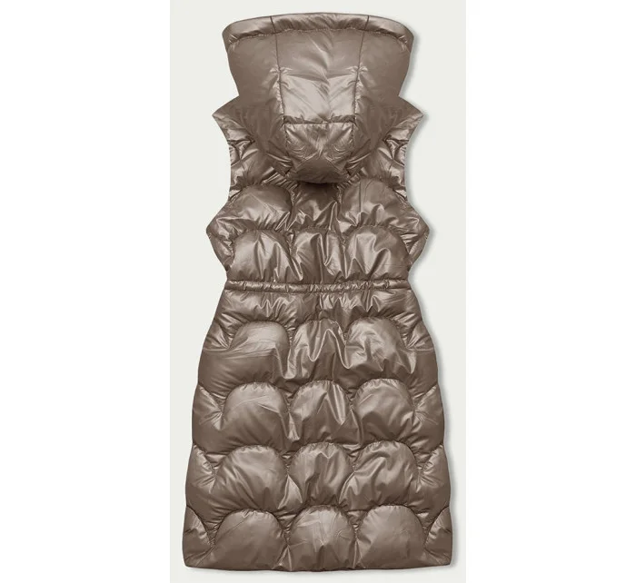 Vypasovaná vesta vo farbe cappuccino s kapucňou (B8172-12)