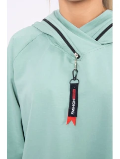 Tmavo mätová tunika na zips s kapucňou Oversize