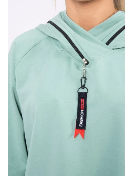 Tmavo mätová tunika na zips s kapucňou Oversize Tmavo mätová tunika na zips s kapucňou Oversize