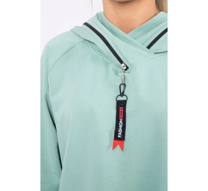 Tmavo mätová tunika na zips s kapucňou Oversize Tmavo mätová tunika na zips s kapucňou Oversize