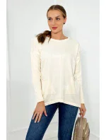 Sveter s prednými vreckami ecru Sveter s prednými vreckami ecru