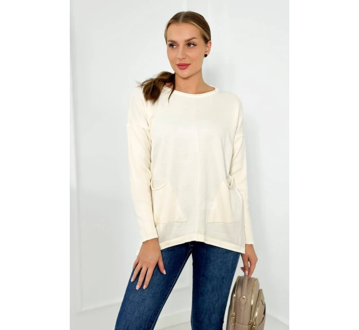 Sveter s prednými vreckami ecru Sveter s prednými vreckami ecru