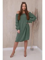 Španielske khaki šaty s ozdobnými rukávmi Španielske khaki šaty s ozdobnými rukávmi