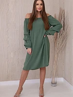 Španielske khaki šaty s ozdobnými rukávmi