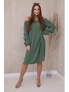 Španielske khaki šaty s ozdobnými rukávmi