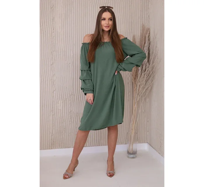 Španielske khaki šaty s ozdobnými rukávmi Španielske khaki šaty s ozdobnými rukávmi