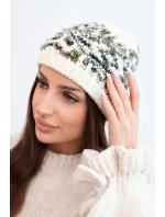 Dámska zimná vlnená čiapka s nórskym vzorom K354 ecru+tmavo zelená