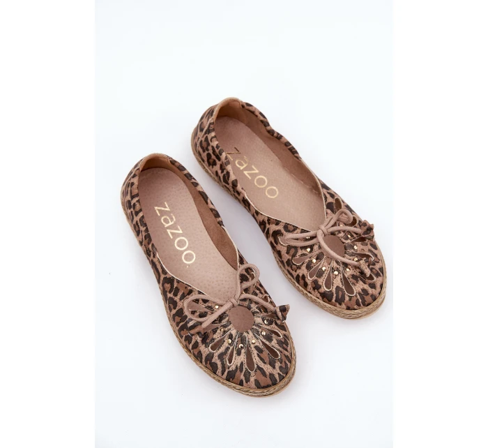 Płaskie Baleriny Z Naturalnej Skóry Panterka Zazoo 10179 Brązowe