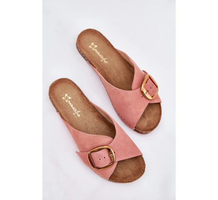 Kožené sandály se zlatou sponou model 21702863 Růžové - Maciejka