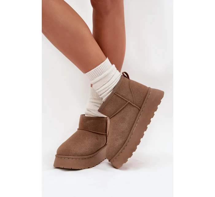 Śniegowce Damskie Na Platformie Ocieplane Futerkiem Khaki Vesirae Śniegowce Damskie Na Platformie Ocieplane Futerkiem Khaki Vesirae