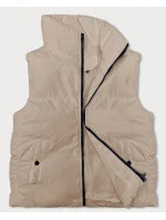 Svetlo béžová páperová dámska vesta so stojačikom (5M3150-62)