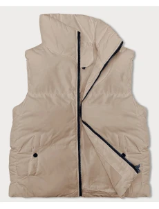 Dámska páperová vesta so stojačikom svetlo béžová (5M3150-62)