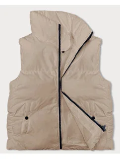 Svetlo béžová páperová dámska vesta so stojačikom (5M3150-62)