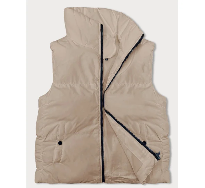 Svetlo béžová páperová dámska vesta so stojačikom (5M3150-62)