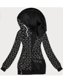 Čierna mikina s kapucňou so vzorom lastovičky (2309)