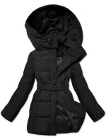 Úzka zimná bunda s opaskom čierna (23MY-207)