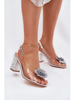 Transparentne Sandały Na Słupku Z Kryształkami I Ozdobą D&A MR51-702 Srebrne