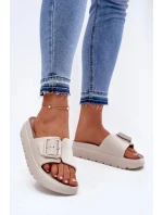 Dámske penové papuče s platformou a prackou - béžové