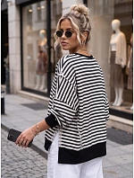 Dámska bavlnená mikina oversize s pruhmi Azara, čierna, FashionStreet RY2934 Dámska bavlnená mikina oversize s pruhmi Azara, čierna, FashionStreet RY2934