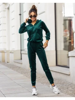 Dámska tepláková súprava fľaškovo zelenej farby s kapucňou na zips (829)