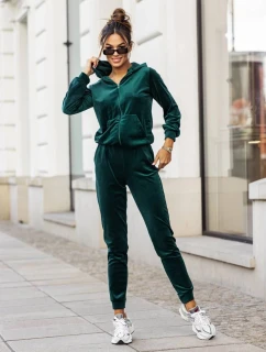 Dámska tepláková súprava fľaškovo zelenej farby s kapucňou na zips (829)