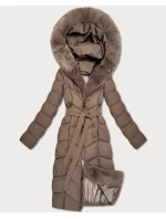 Dámska zimná bunda s kožušinou S'West dark beige (B8525-12)