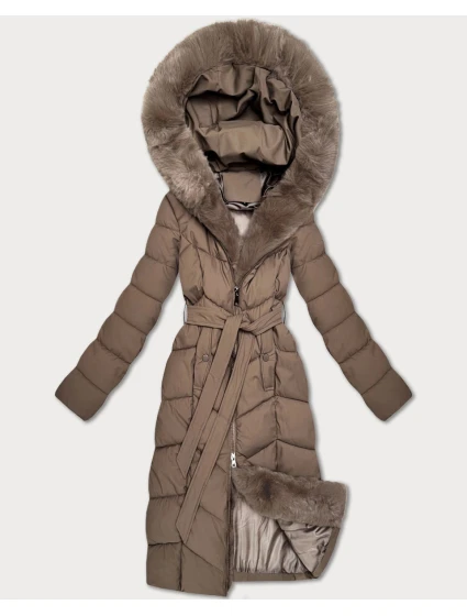 Dámska zimná bunda s kožušinou S'West dark beige (B8525-12)